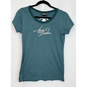 Harley Davidson Teal Embroidered Women's Tee Dealer Pittsfield MA